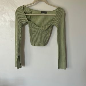 urban outfitters cropped sweater with flare sleeves and sweetheart neckline.